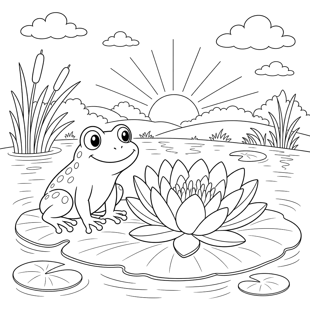 Frog on a Water Lily at Dawn