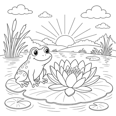 Frog on a Water Lily at Dawn