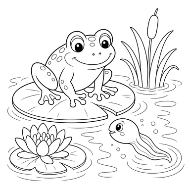 Frog with Tadpole Coloring Page