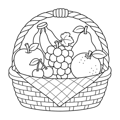 Fruits in a Picnic Basket Coloring Page