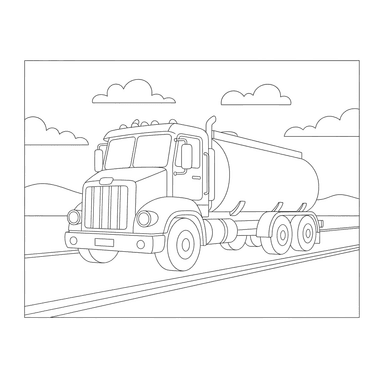 Fuel Truck on Highway Coloring Page