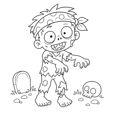 Friendly Zombie with Funny Headband Coloring Page