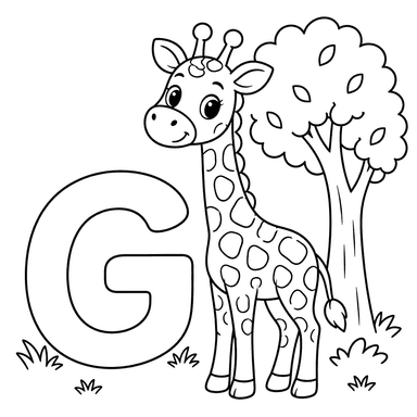 Letter G with a Giraffe and Tree
