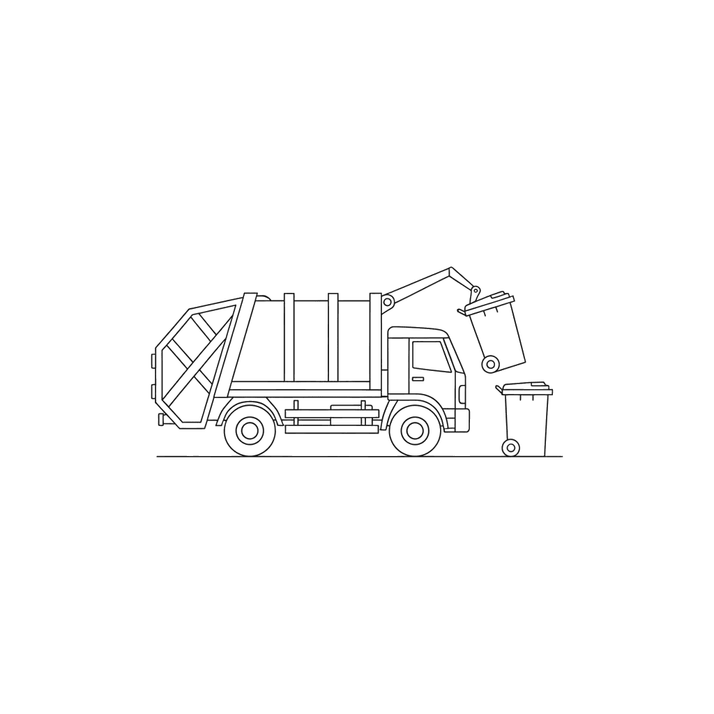 Garbage Truck Collecting Bins Coloring Page
