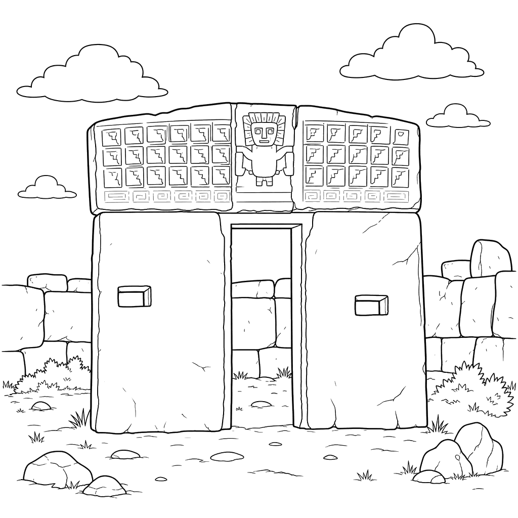 Gate of the Sun Tiwanaku Coloring Page