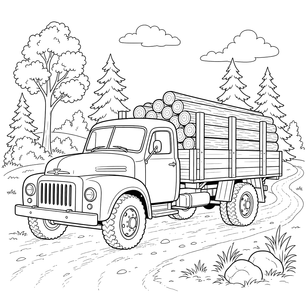 GAZ Truck Transporting Timber Coloring Page