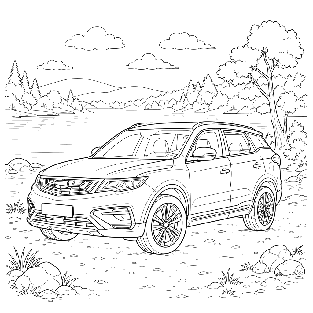 Geely Atlas by the Lake Coloring Page