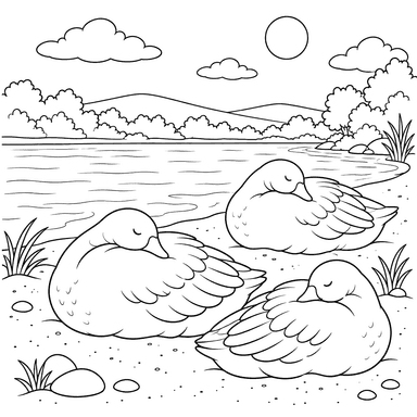 Sleeping Geese on the Riverbank