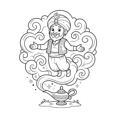 Genie Emerging from Smoke Coloring Page