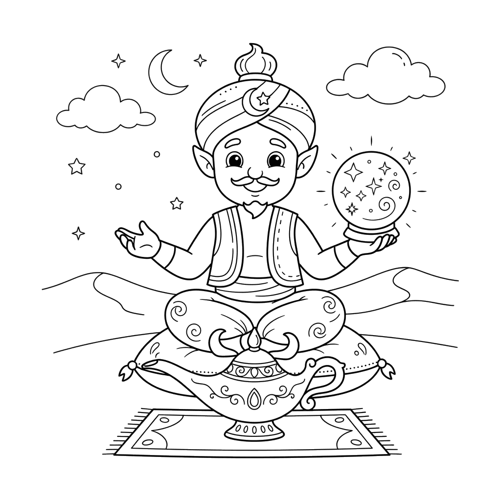 Genie with a Magic Orb Coloring Page