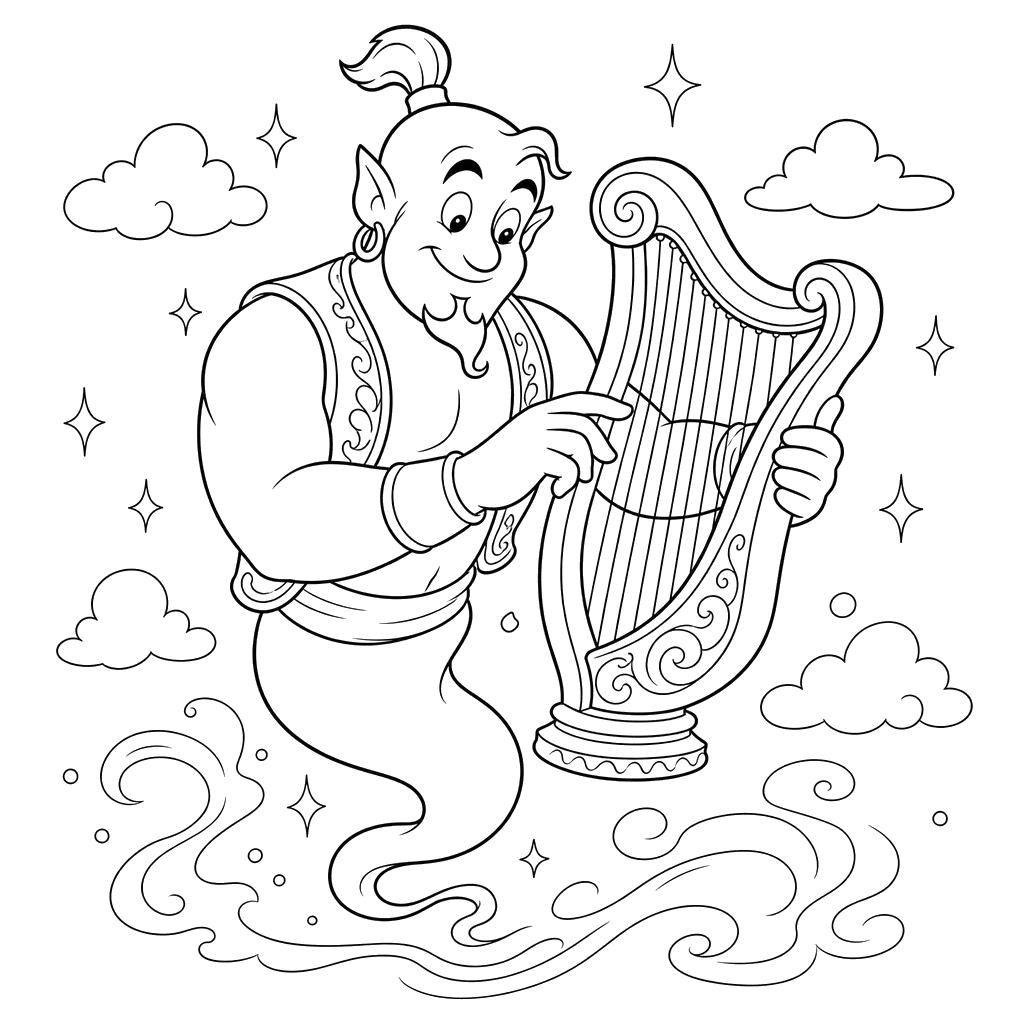 Genie Playing Magic Harp