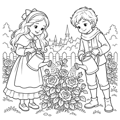 Gerda and Kai Watering Roses