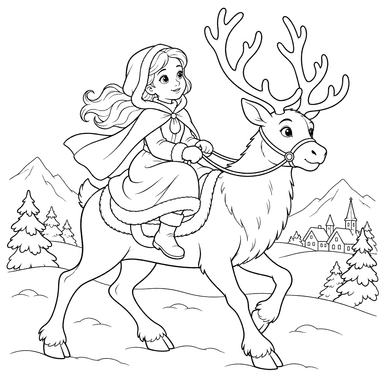 Gerda Riding a Reindeer Coloring Page