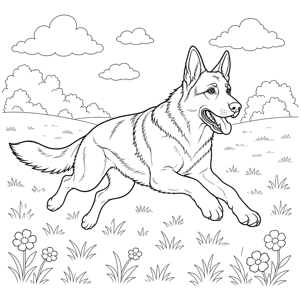German Shepherd Running in a Field