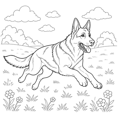 German Shepherd Running in a Field