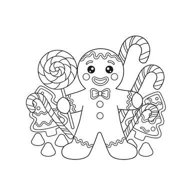 Gingerbread Man and Lollipop Coloring Page
