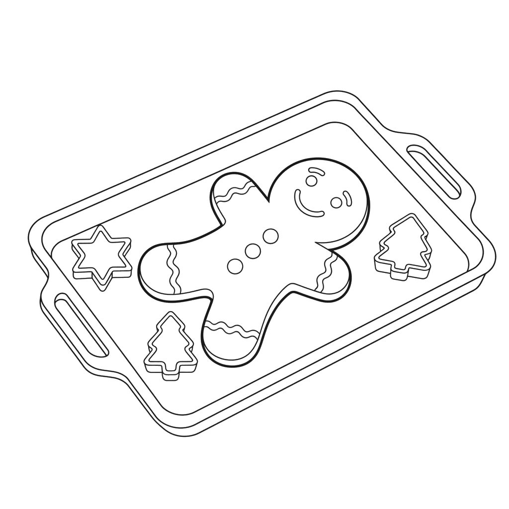 Gingerbread Man on a Baking Sheet Coloring Page