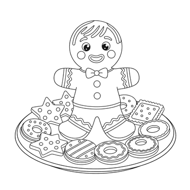 Gingerbread Man and Cookies Coloring Page