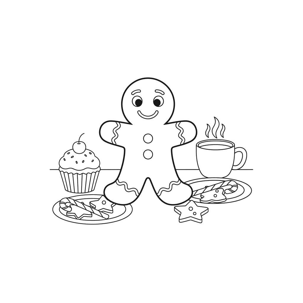 Gingerbread Man on a Festive Table Coloring Page