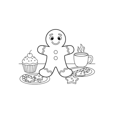 Gingerbread Man on a Festive Table Coloring Page