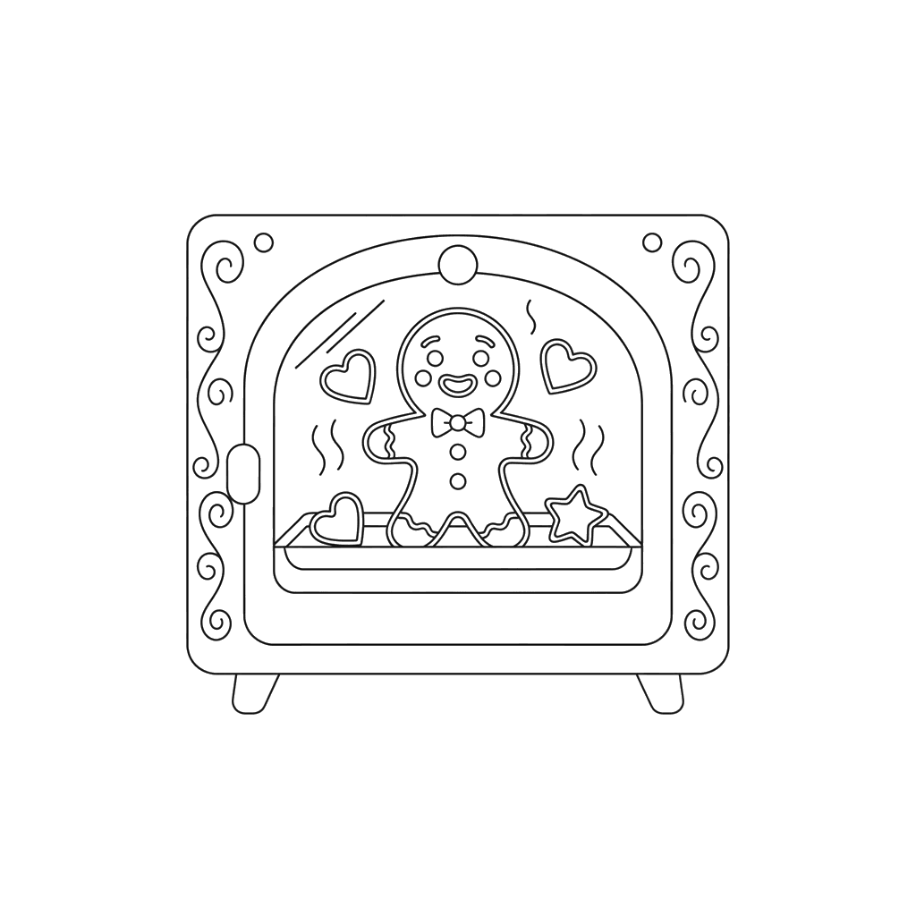 Gingerbread Man in Oven Coloring Page