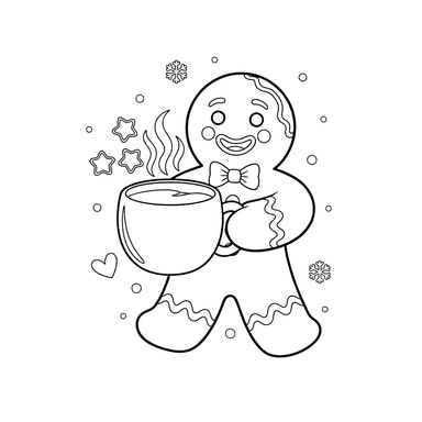 Gingerbread Man with Milk Cup Coloring Page