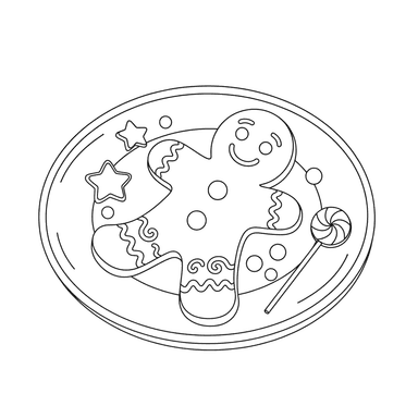 Gingerbread Man on a Plate Coloring Page