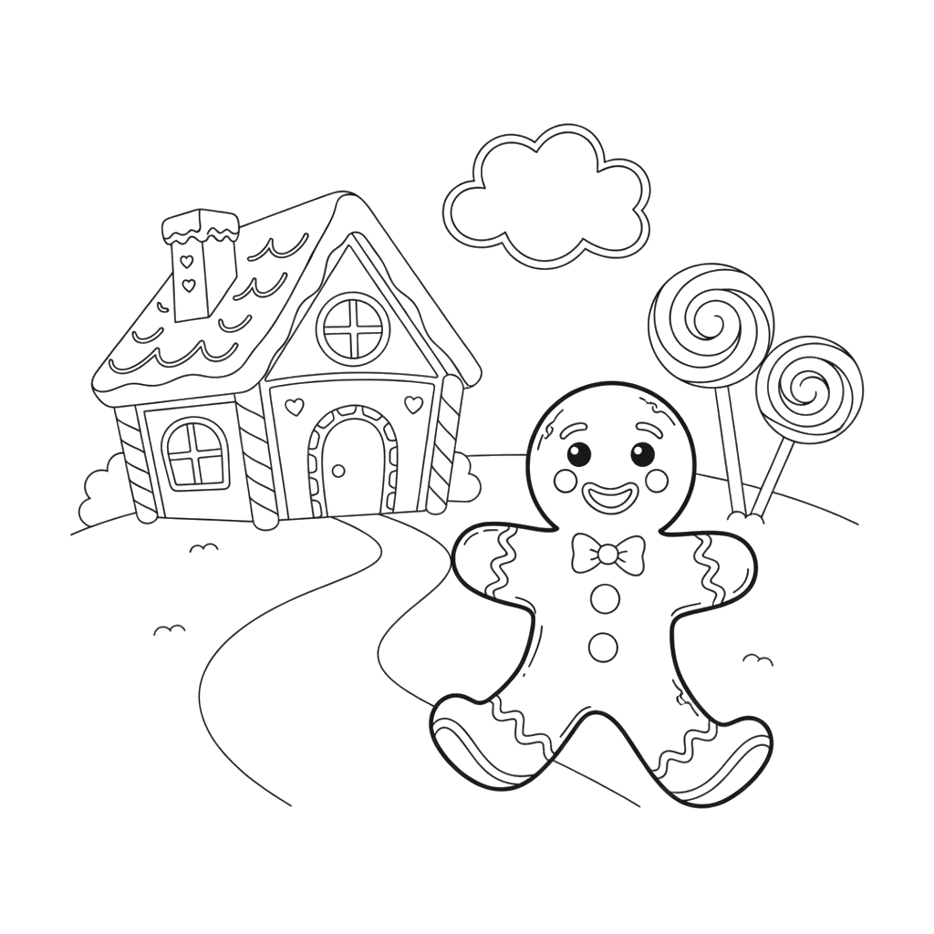 Gingerbread Man Running Coloring Page