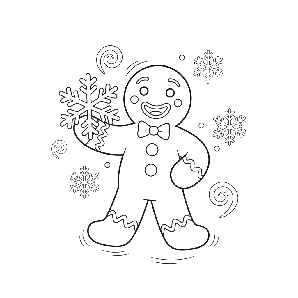 Gingerbread Man with Snowflake Coloring Page
