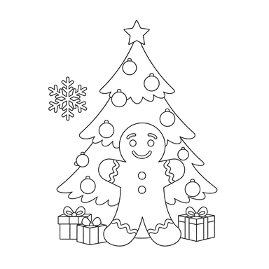 Gingerbread Man Under Christmas Tree Coloring Page