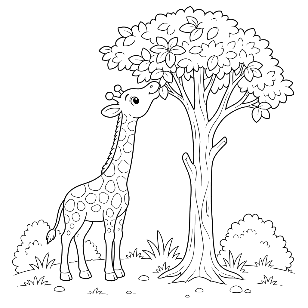 Giraffe Reaching for Leaves Coloring Page