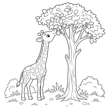 Giraffe Reaching for Leaves Coloring Page