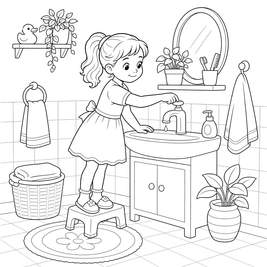 Girl Turning Off Water Tap