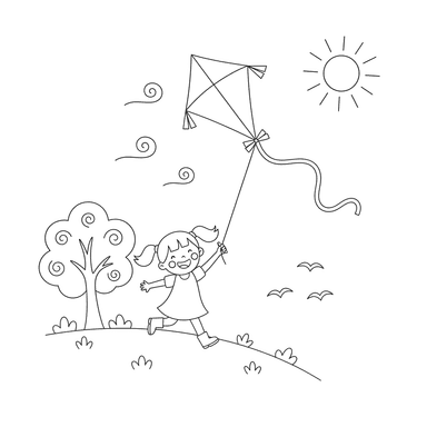 Girl Flying Kite Coloring Page
