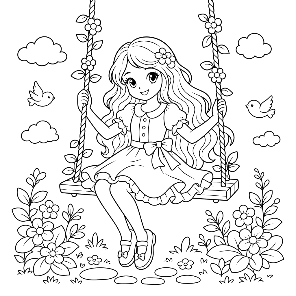Girl on a Swing Coloring Page