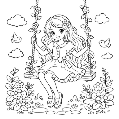 Girl on a Swing Coloring Page