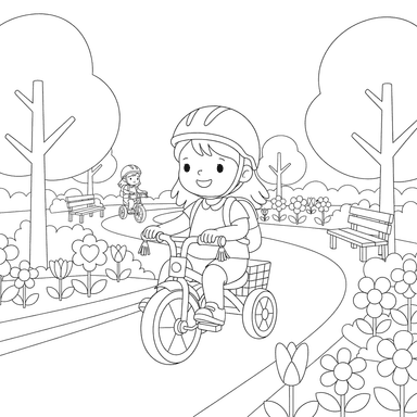 Girl Riding a Tricycle in the Park