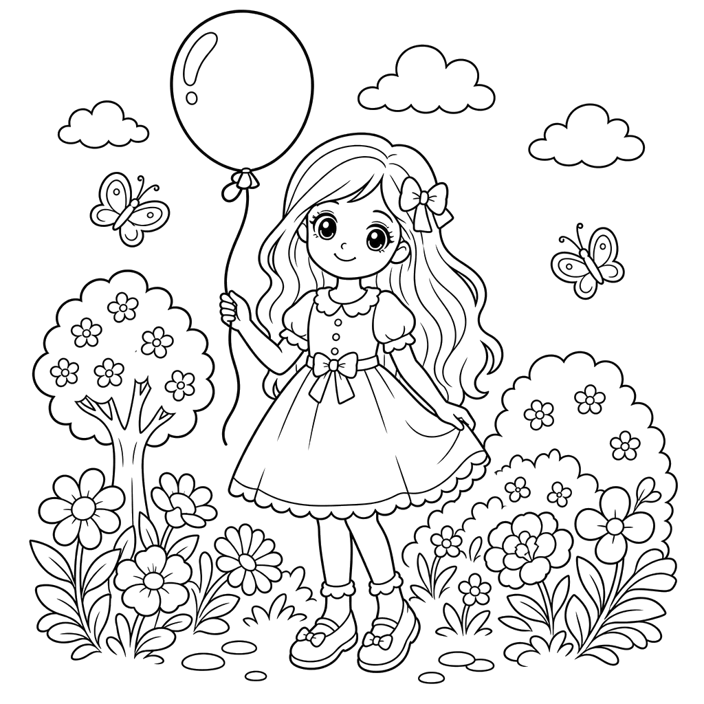 Girl with Long Hair Holding a Balloon