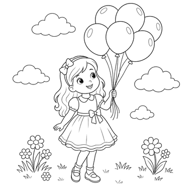 Girl with Balloons Coloring Page