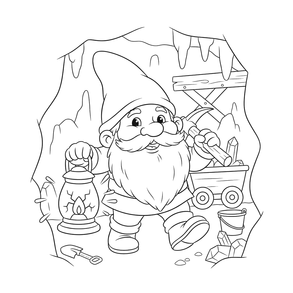 Gnome with a Lantern in a Mine Coloring Page