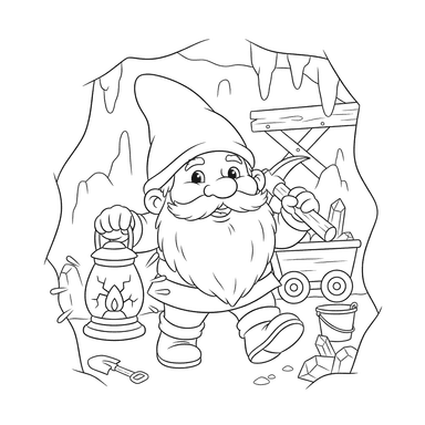 Gnome with a Lantern in a Mine Coloring Page