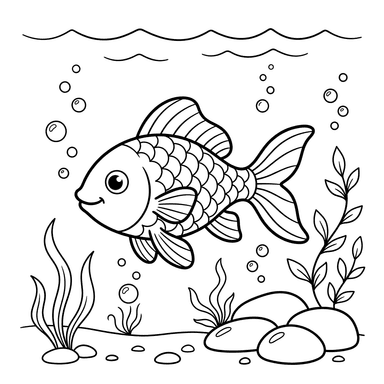 Golden Fish Swimming in the Sea Coloring Page