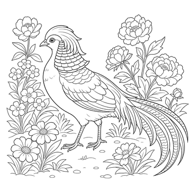 Golden Pheasant in Flowers
