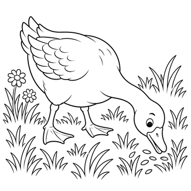 Goose Looking for Grain in the Grass