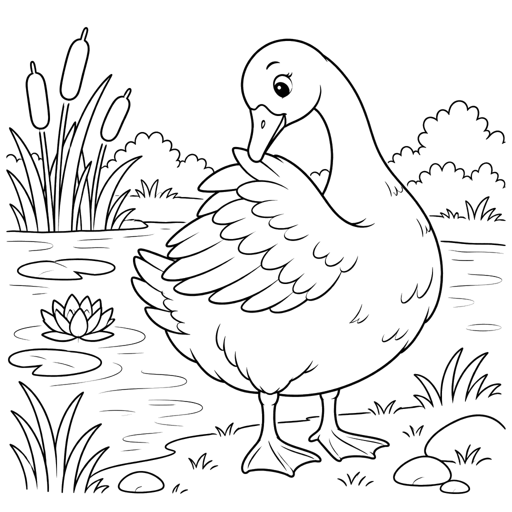 Goose Preening by the Water