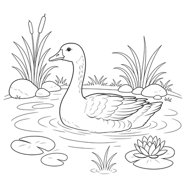 Goose Swimming in a Pond