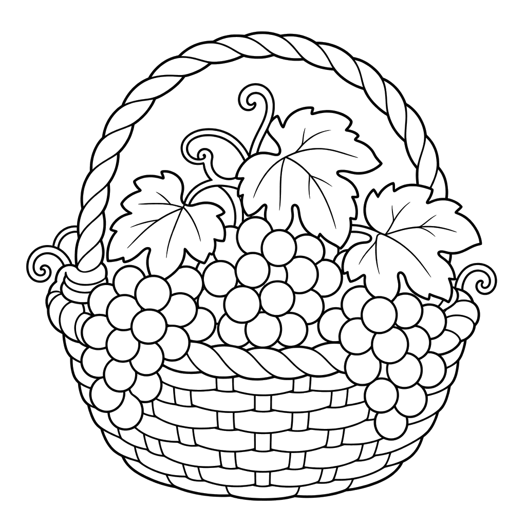 Grapes in a Basket coloring page
