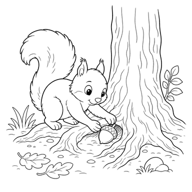 Grey Squirrel and Acorn Coloring Page