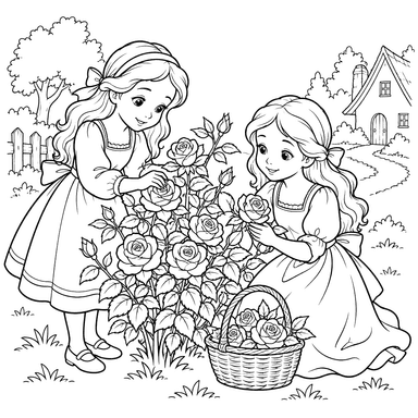 Snow-White and Rose-Red by the Roses