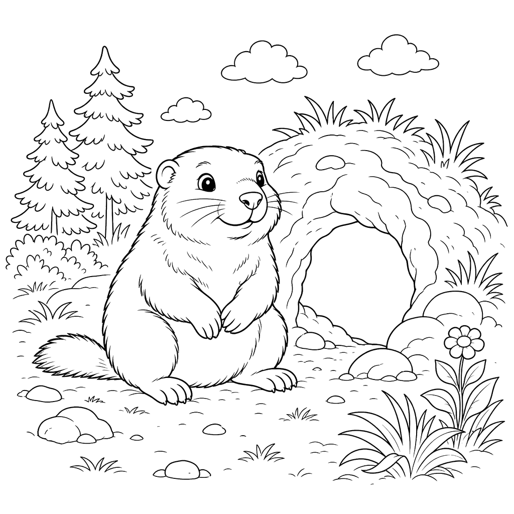 Groundhog by Its Burrow Coloring Page